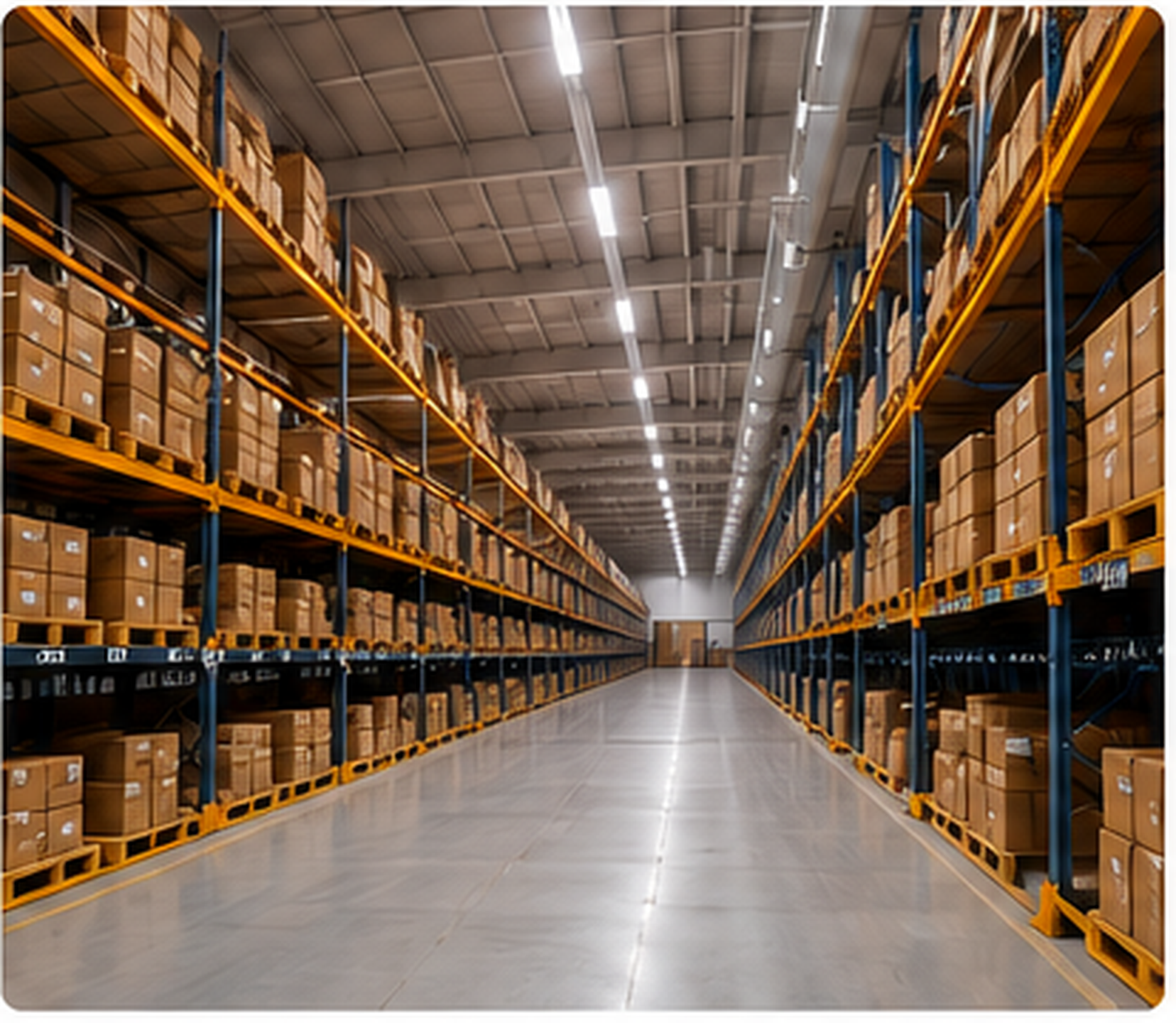 Younoh ambient warehouse aisle with high-bay racking