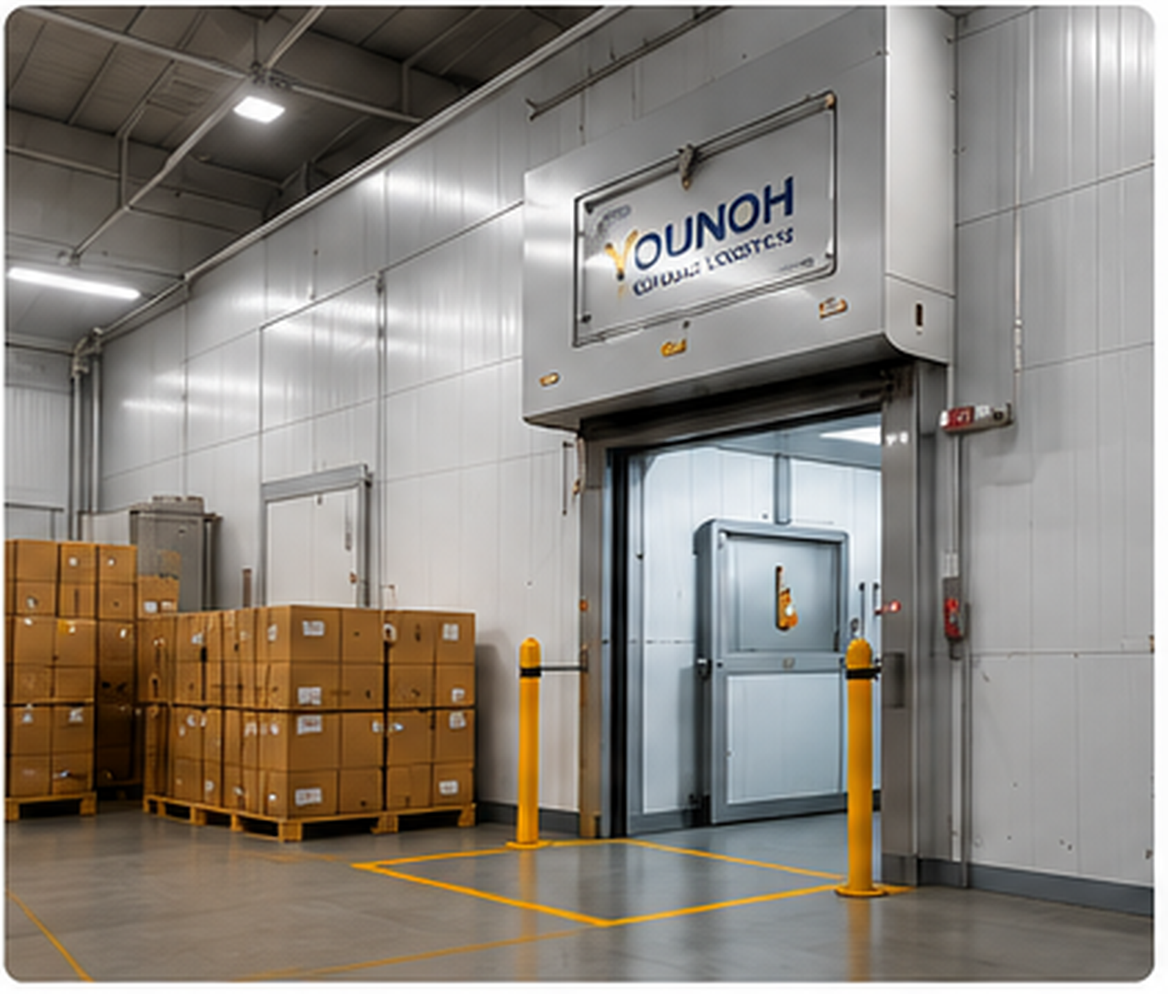 Younoh cold storage facility with insulated freezer door
